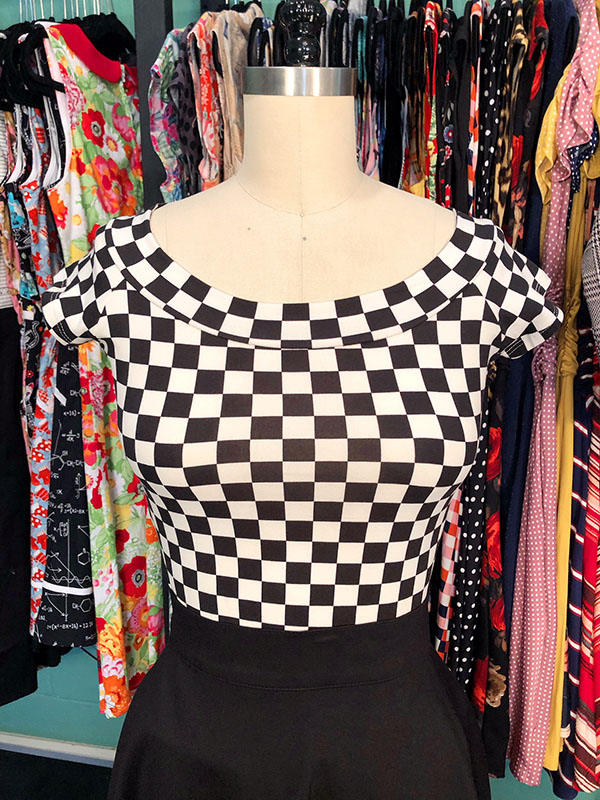 Boat Neck Top by Retrolicious - in black & white checkers