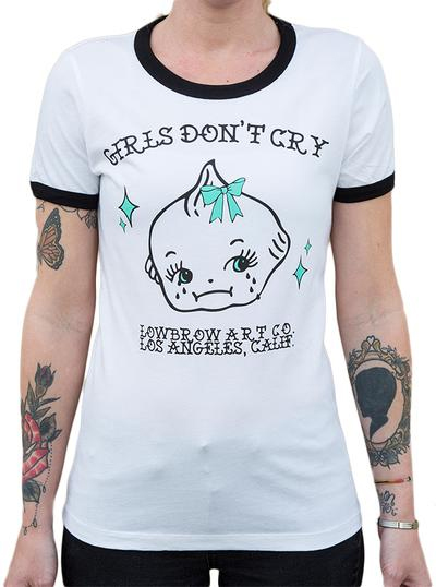 Girls Don't Cry Kewpie girls fitted ringer shirt by Low Brow Art Company - sz M only (Sale price!)