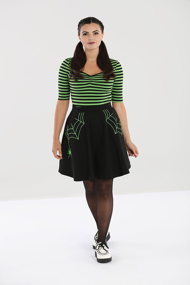 Miss Muffet Spiderweb Mini Skirt by Hell Bunny - Green Web - SALE