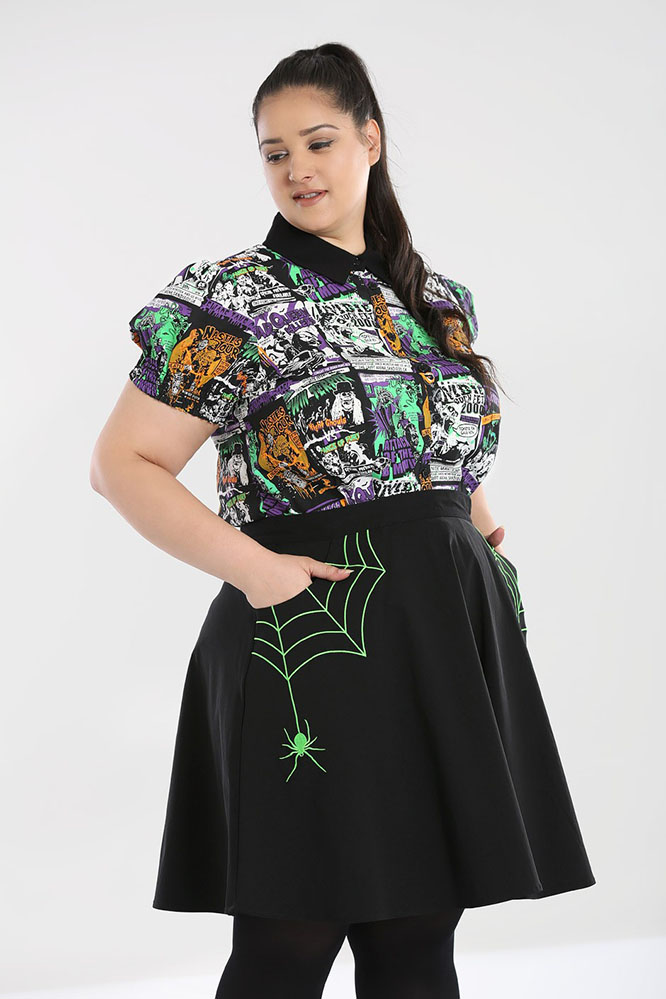 Miss Muffet Spiderweb Mini Skirt by Hell Bunny - Green Web - SALE sz S & M only