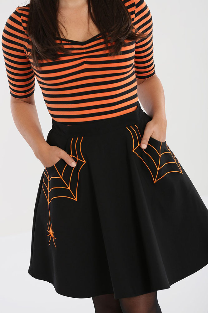 Miss Muffet Spiderweb Mini Skirt by Hell Bunny - Orange Web