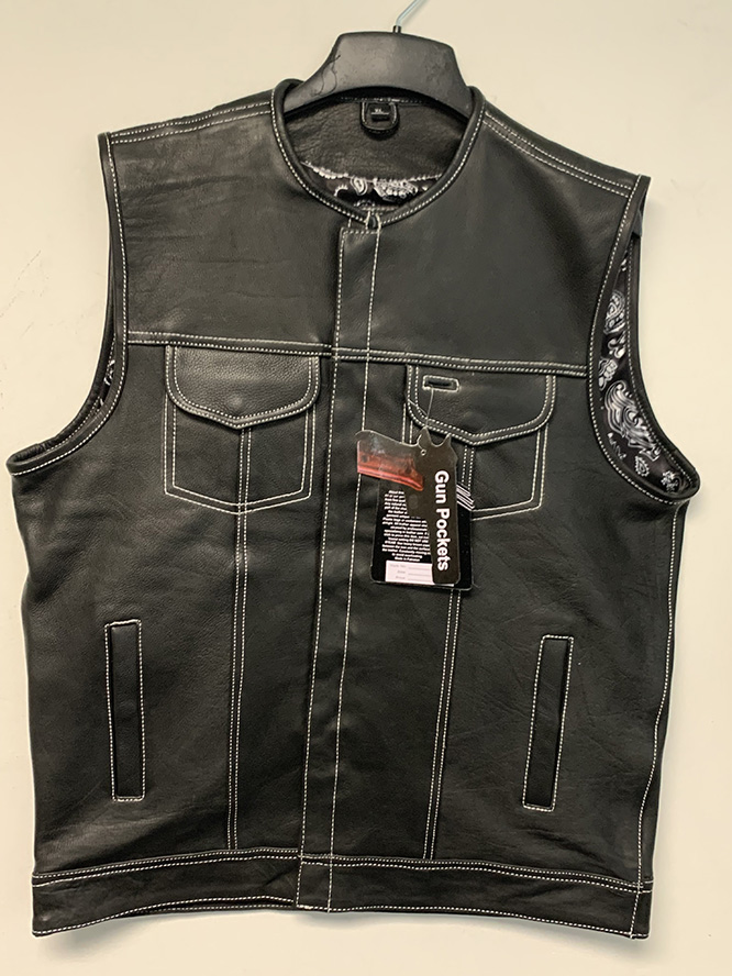 Black Premium Leather Club Vest With White Stitching & Black/White Lining