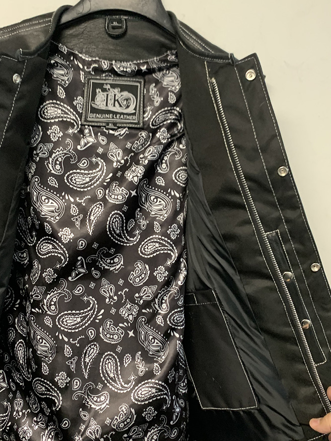 Black Premium Leather Club Vest With White Stitching & Black/White Lining