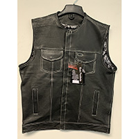 Black Premium Leather Club Vest With White Stitching & Black/White Lining