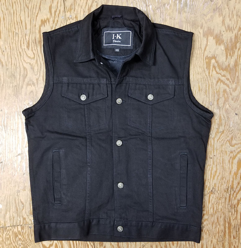 Classic Button Front Denim Vest by IK Leather- Black