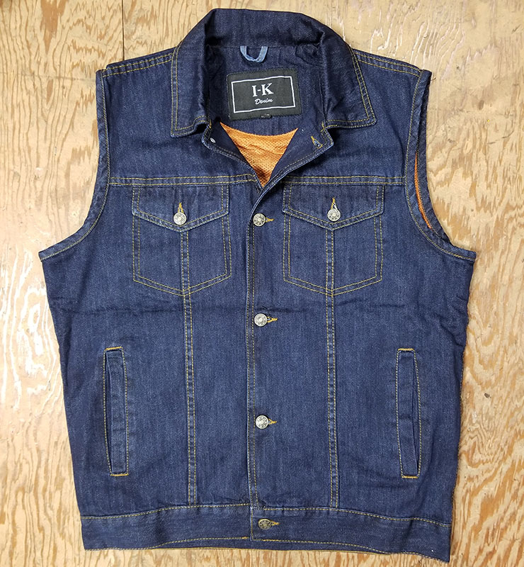 Classic Button Front Denim Vest by IK Leather- Blue