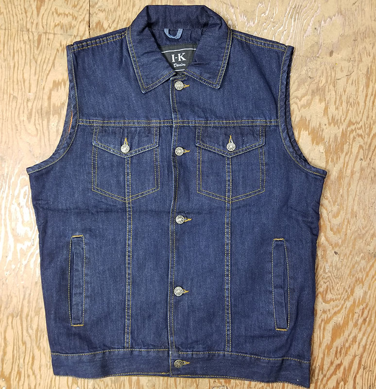 Classic Button Front Denim Vest by IK Leather- Blue