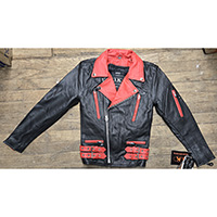 SUPER SALE- British Style 2 Tone Leather Biker Jacket- BLACK/RED (Size 28 Only)