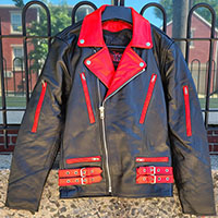 British Style 2 Tone Leather Biker Jacket- BLACK/RED