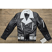 SUPER SALE- British Style 2 Tone Leather Biker Jacket- BLACK/WHITE (Extra Small Sizes)