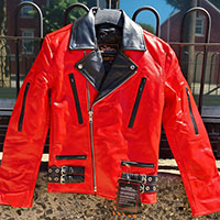 British Style 2 Tone Leather Biker Jacket- RED/BLACK