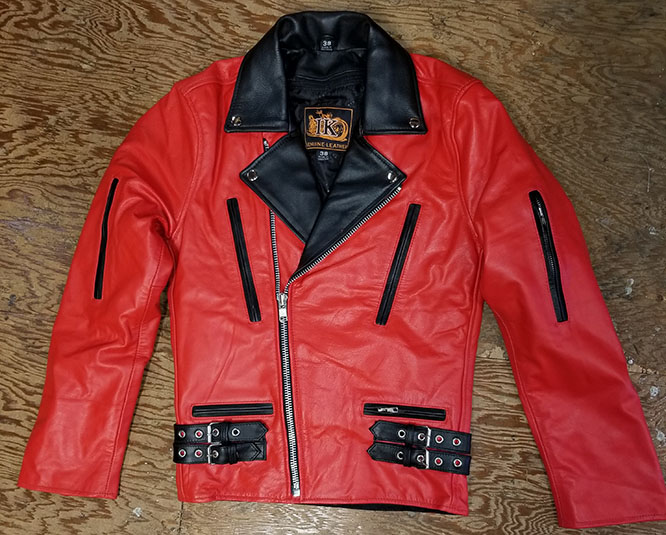 British Style 2 Tone Leather Biker Jacket- RED/BLACK