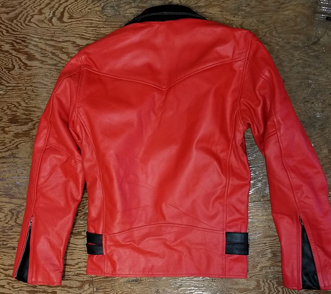 British Style 2 Tone Leather Biker Jacket- RED/BLACK