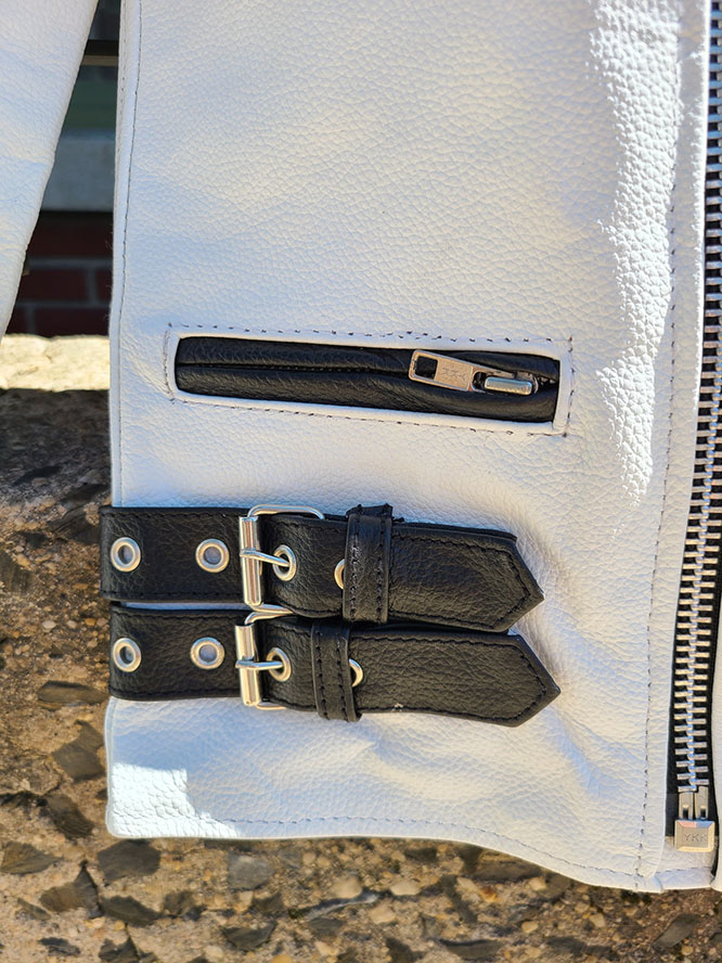 British Style 2 Tone Leather Biker Jacket- WHITE/BLACK