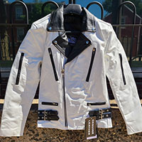 British Style 2 Tone Leather Biker Jacket- WHITE/BLACK