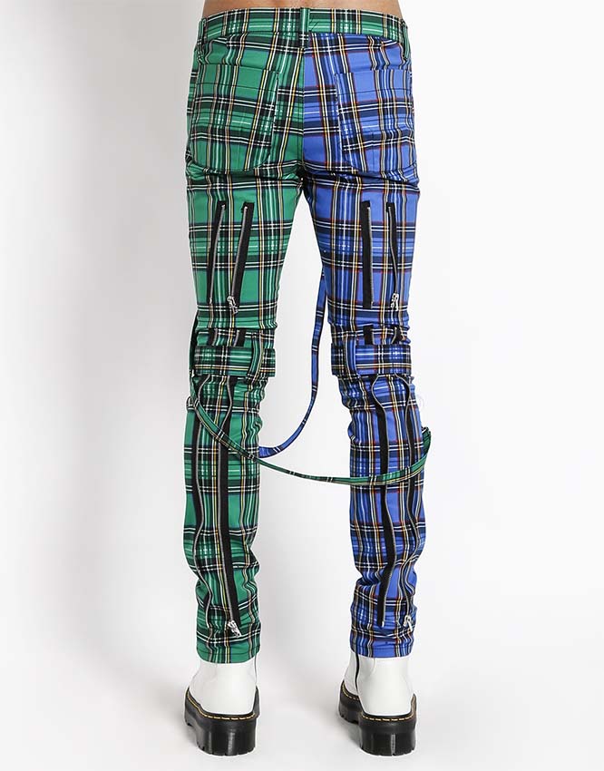 plaid pants blue and green