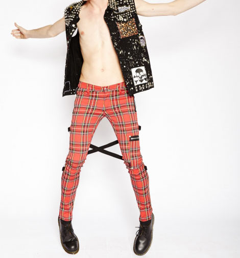 Chaos - Super Skinny Unisex Bondage Pants w Straps by Tripp NYC in Red Plaid 