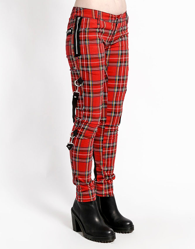 Chaos - Super Skinny Unisex Bondage Pants w Straps by Tripp NYC in Red Plaid 