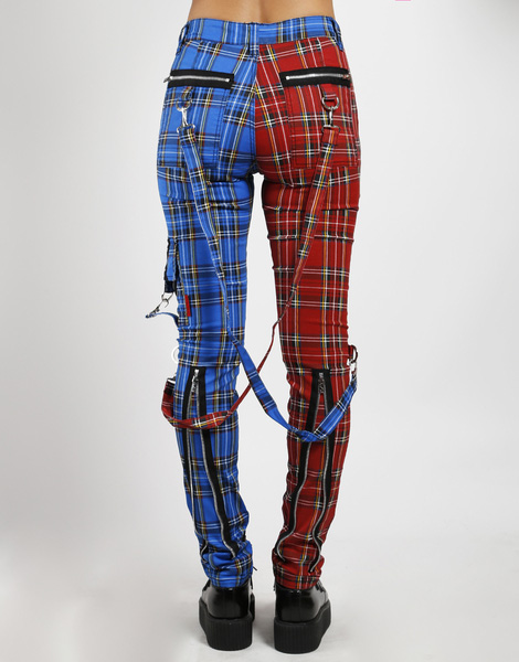 Split Leg Madness Unisex Bondage Pants w Straps by Tripp NYC - Blue & Red Plaid - SALE
