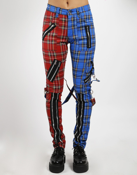 Split Leg Madness Unisex Bondage Pants w Straps by Tripp NYC - Blue & Red Plaid - SALE