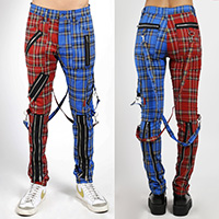 Split Leg Madness Unisex Bondage Pants w Straps by Tripp NYC - Blue & Red Plaid - SALE