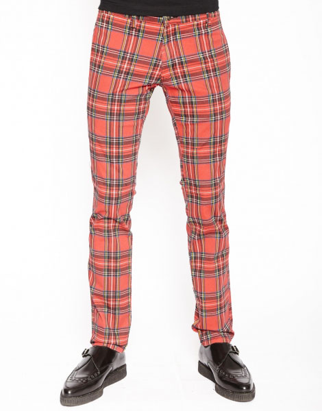 red tartan jeans