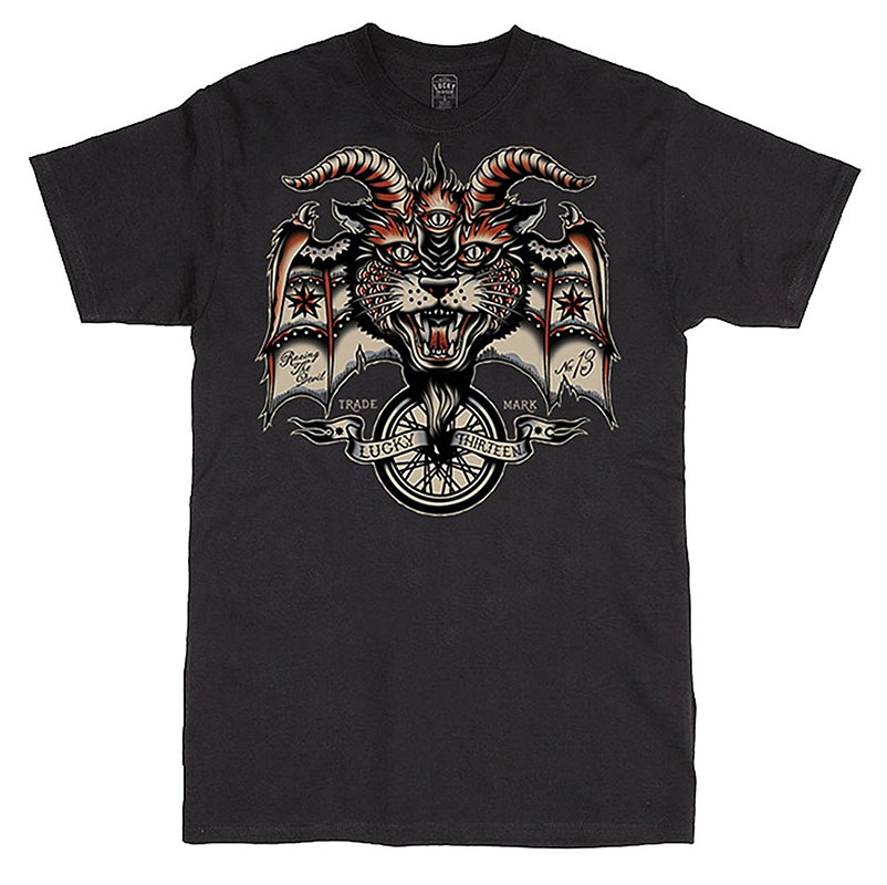 Evil Wheel on a black shirt by Lucky 13 Clothing - SALE