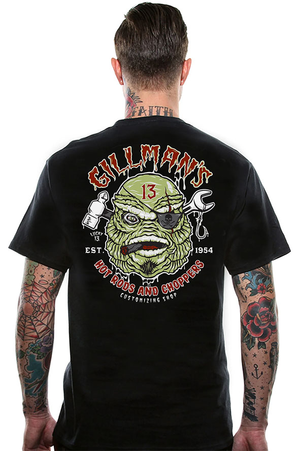 Gillman on a black shirt by Lucky 13 Clothing