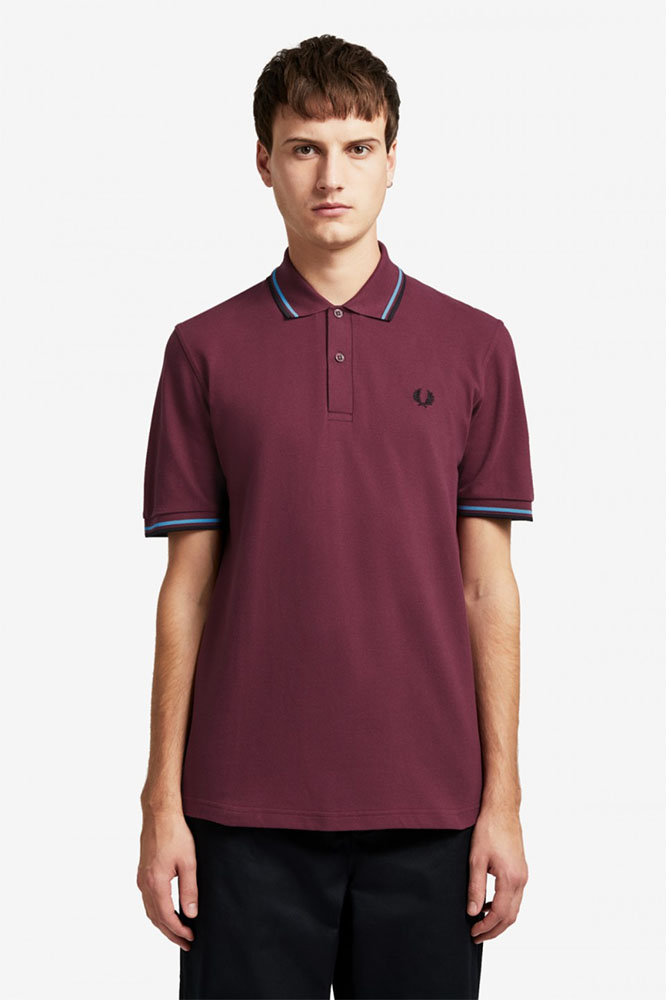 Fred Perry Laurel Collection Twin Tipped Polo Shirt- AUBERGINE / CYAN ...