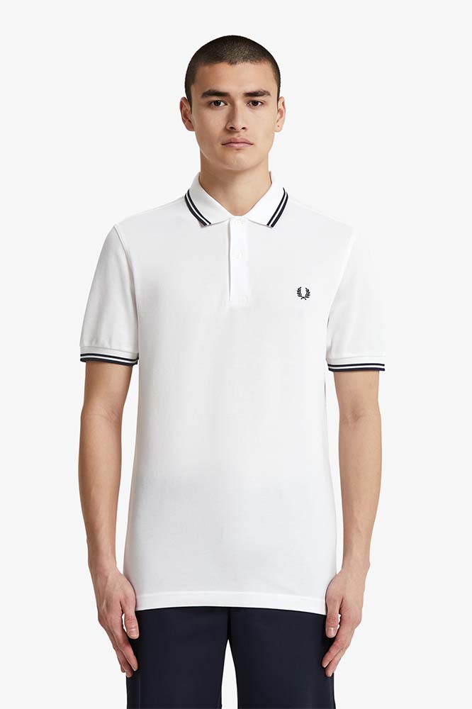 Fred Perry Polo Shirt- White / French Navy