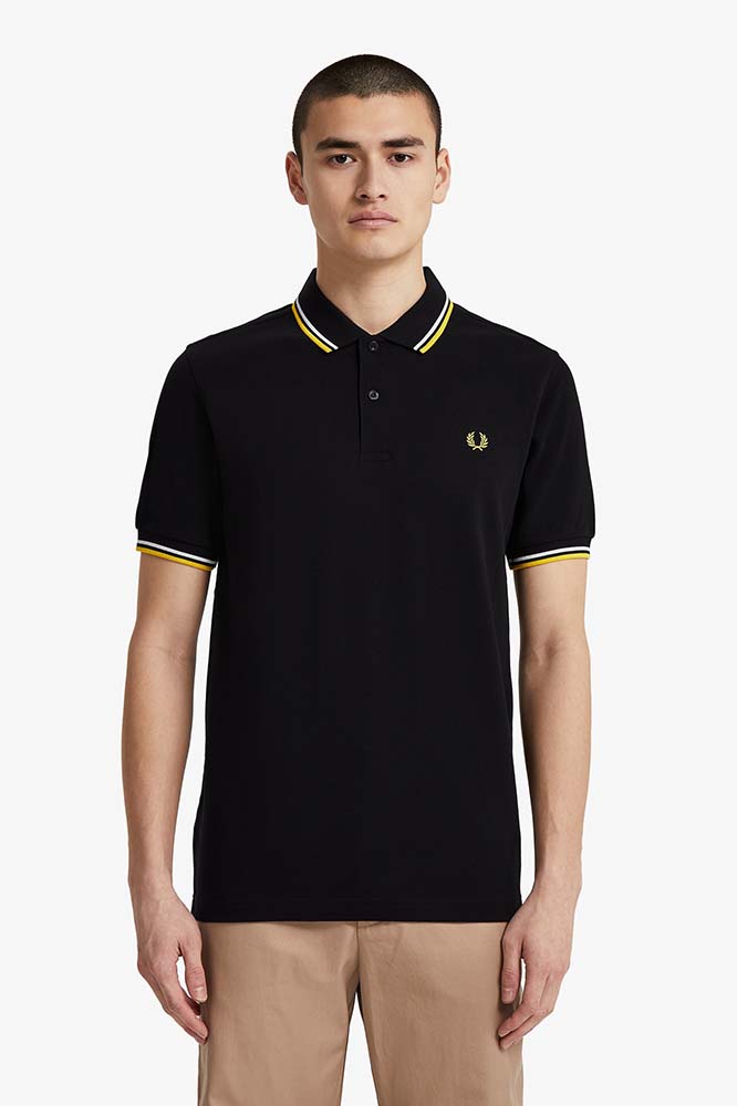  Fred  Perry  Polo Shirt Navy Snow White Electric Yellow 