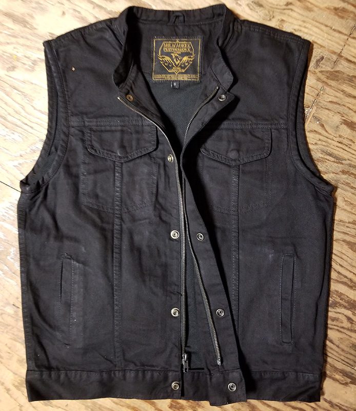 Black Denim Zip Up Club Vest With Zipper And Snaps by Milwaukee Leather