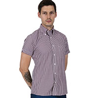 Gingham Short Sleeve Vintage Button Up By Relco London- Burgundy Gingham