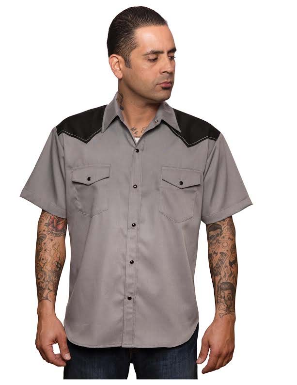 Classic Western Snap Button Shirt in Grey/Black by Steady Clothing (Sale price! Size 3X Only)
