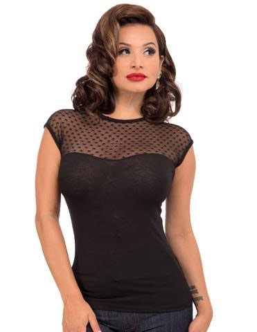 Miss Fancy Mesh Dot Top by Steady in Black - SALE sz S only