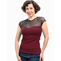 Brandy Mesh Dot Top by Steady in Burgundy - SALE sz M only