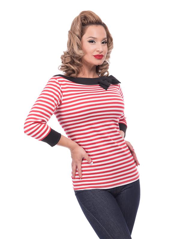 Striped Boatneck Bow Top by Steady - in Red & White - SALE sz S only