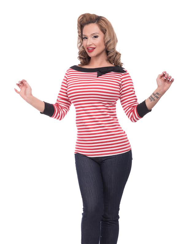 Striped Boatneck Bow Top by Steady - in Red & White - SALE sz S only