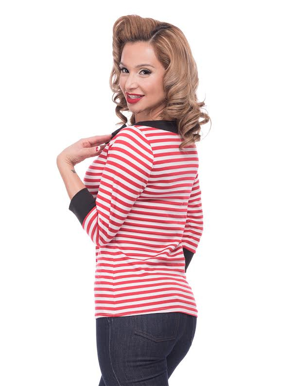 Striped Boatneck Bow Top by Steady - in Red & White - SALE sz S only