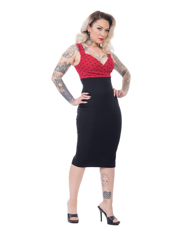 Spot On Diva Wiggle Dress By Steady Clothing - Black/Red - SALE sz M only