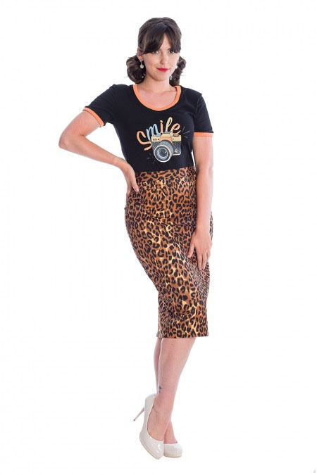 Plus Size Feline Friendly Leopard Pencil Skirt by Banned Apparel 