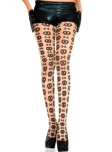 Sugar Skull & Crossbone Print Spandex Tights