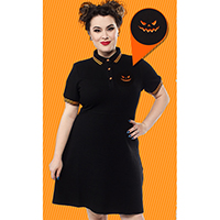 Polo Jack O Lantern Dress by Sourpuss - in black w orange trim - SALE sz L only