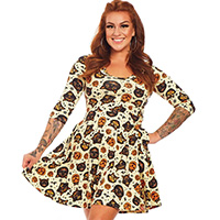 Classic Halloween Skater Dress in CREAM by Sourpuss - SALE XS & 2X only