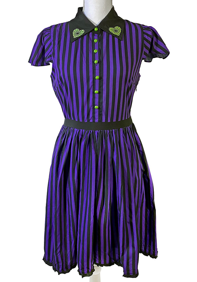 Lydia Striped Spiderweb Dress by Sourpuss - Black & Purple - SALE