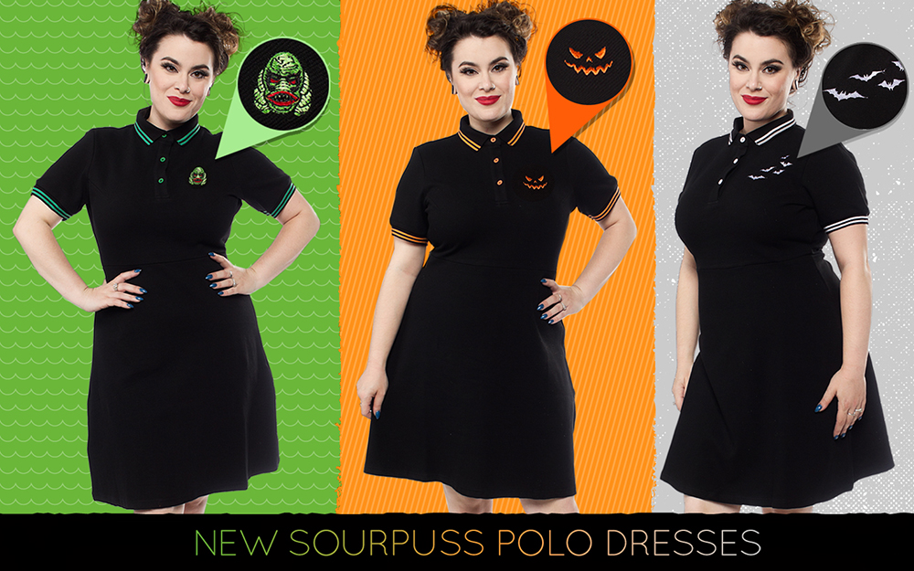 Polo Jack O Lantern Dress by Sourpuss - in black w orange trim - SALE sz L only