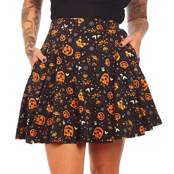 Classic Halloween Skater Skirt in BLACK by Sourpuss - SALE