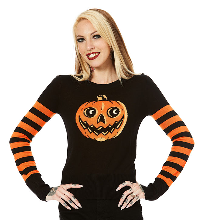 Pumpkin Stripe Retro Halloween Sweater by Sourpuss - SALE