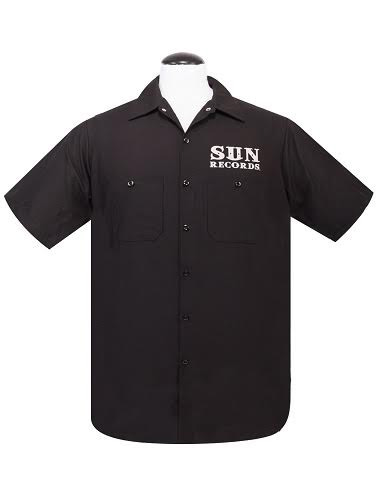 Sun Records- Good Ol Rockabilly Microphone & Red Guitars short sleeve Work Shirt by Steady Clothing - SALE 3X only