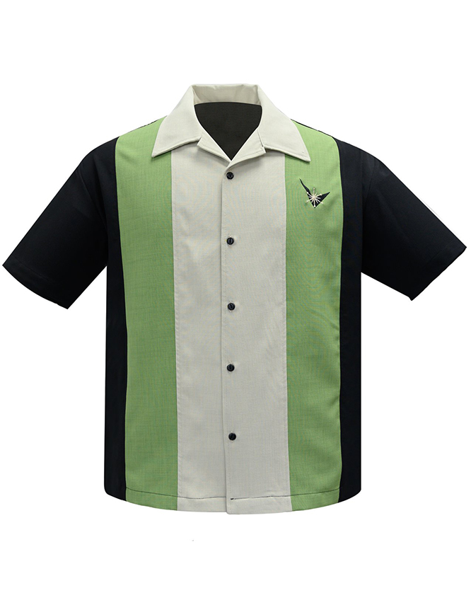 Atomic Mad Men Retro Mod Bowling Shirt by Steady Clothing - Black/Apple ...